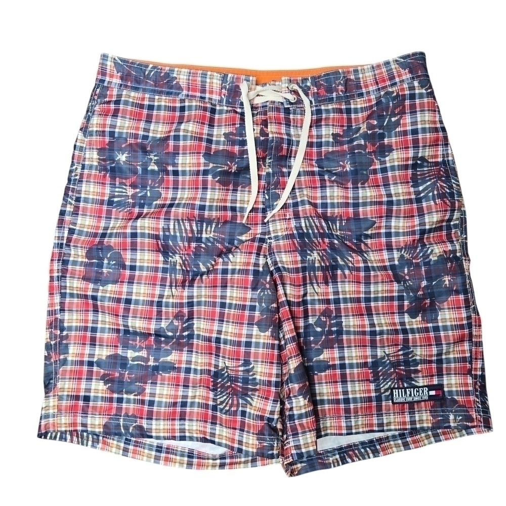 TOMMY HILFIGER Men's Plaid Floral Swim Trunks Multi Color Size Extra Large